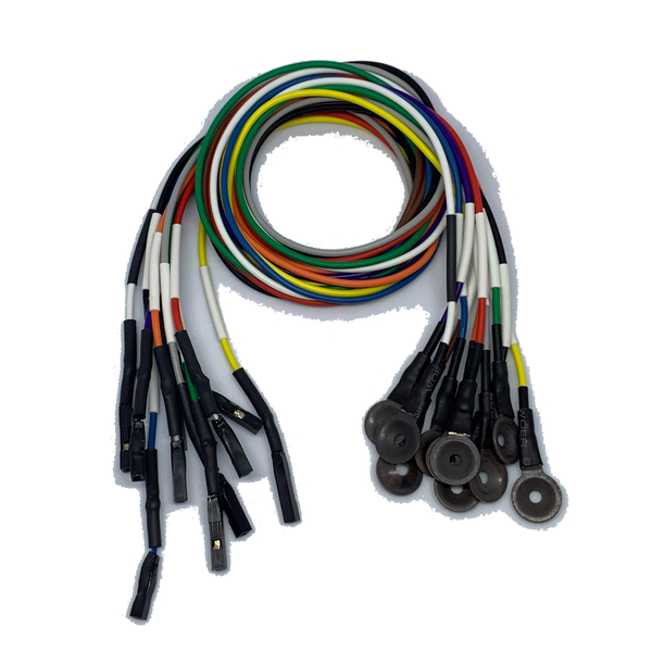EEG Premium Solid Silver Cup AgCl Electrodes Package with 1.5 DIN Plug and Assorted Lead Colors, Choose Quantity & Length